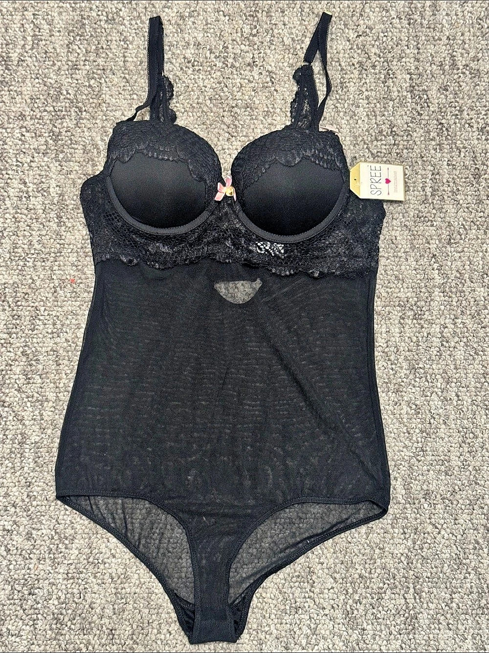 SPREE Lingerie Black Lace Bodysuit NWT